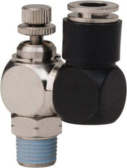 PRO-SOURCE - 1/8" Male NPT x 1/4" Tube OD Flow Control Offset Inline Valve - 0 to 113.76 psi & Techno Polymer, Brass, Steel Material - Americas Tooling