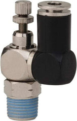 Value Collection - 1/8" Male NPT x 5/32" Tube OD Flow Control Offset Inline Valve - 0 to 113.76 psi & Techno Polymer, Brass, Steel Material - Americas Tooling