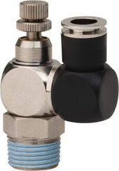 Value Collection - 3/8" Male NPT x 5/16" Tube OD Flow Control Offset Inline Valve - 0 to 113.76 psi & Techno Polymer, Brass, Steel Material - Americas Tooling