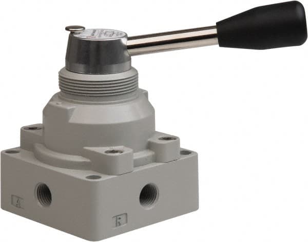 Value Collection - 1/4" NPT Manual Mechanical Valve - 4-Way, 3 Position with L Cock Device, 0.976 CV Rate & 127.98 Max psi - Americas Tooling