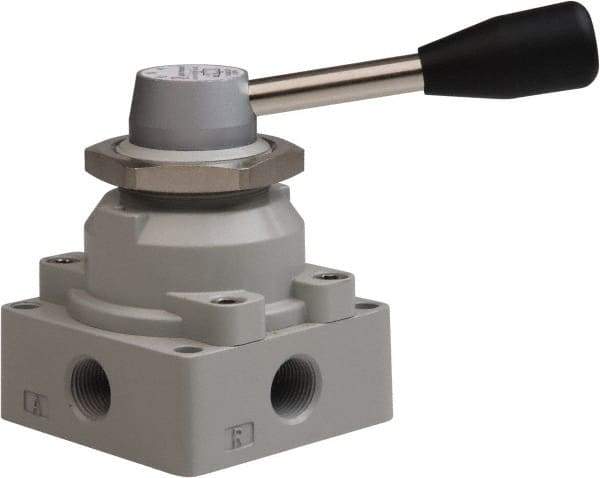 Value Collection - 3/8" NPT Manual Mechanical Valve - 4-Way, 3 Position with I Panel Nut, 0.976 CV Rate & 127.98 Max psi - Americas Tooling