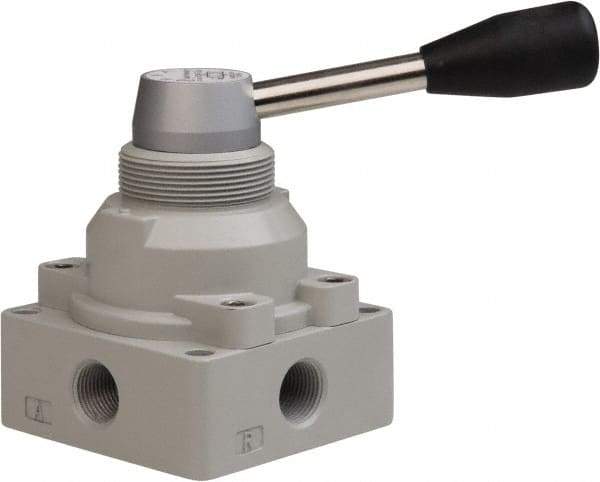 PRO-SOURCE - 3/8" NPT Manual Mechanical Valve - 4-Way, 3 Position, Lever, 0.98 CV Rate & 127.98 Max psi - Americas Tooling