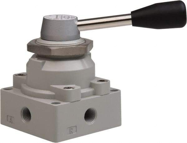 Value Collection - 1/4" NPT Manual Mechanical Valve - 4-Way, 3 Position with I Panel Nut, Lever, 0.98 CV Rate & 127.98 Max psi - Americas Tooling