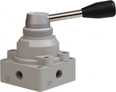 PRO-SOURCE - 1/4" NPT Manual Mechanical Valve - 4-Way, 2 Position, Lever, 0.98 CV Rate & 127.98 Max psi - Americas Tooling