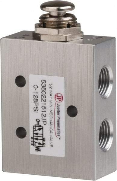 PRO-SOURCE - 1/8" NPT 5-Way, 2 Position Mini Mechanical Valve - 0.34 CV Rate, 9 CFM, 127.98 Max psi, Palm Button/Spring Actuator - Americas Tooling