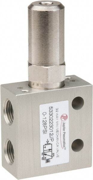 PRO-SOURCE - 1/8" NPT 3 Way, 2 Position Mini Mechanical Valve - 0.298 CV Rate, 7 CFM, 127.98 Max psi, Air Pilot/Spring Actuator - Americas Tooling