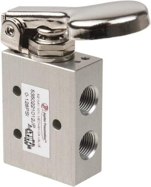 PRO-SOURCE - 1/8" NPT 5 Way, 2 Position Mini Mechanical Valve - 0.34 CV Rate, 9 CFM, 127.98 Max psi, Finger Button/Spring Actuator - Americas Tooling