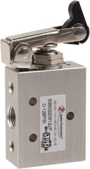 Value Collection - 1/8" NPT 5 Way, 2 Position Mini Mechanical Valve - 0.34 CV Rate, 9 CFM, 127.98 Max psi, One Way Roller/Spring Actuator - Americas Tooling