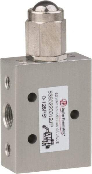 PRO-SOURCE - 1/8" NPT 5 Way, 2 Position Mini Mechanical Valve - 0.34 CV Rate, 9 CFM, 127.98 Max psi, Ball Plunger/Spring Actuator - Americas Tooling