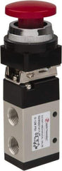 PRO-SOURCE - 1/4" NPT Mechanically Operated Air Valve - 3 Way, 2 Position, Palm Button/Spring, 0.98 CV Rate & 127.98 Max psi - Americas Tooling