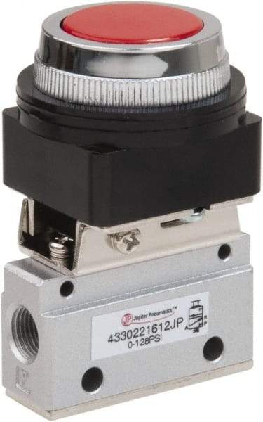 PRO-SOURCE - 1/8" NPT Mechanically Operated Air Valve - 3 Way, 2 Position, Flush Palm Button/Spring, 0.1 CV Rate & 127.98 Max psi - Americas Tooling