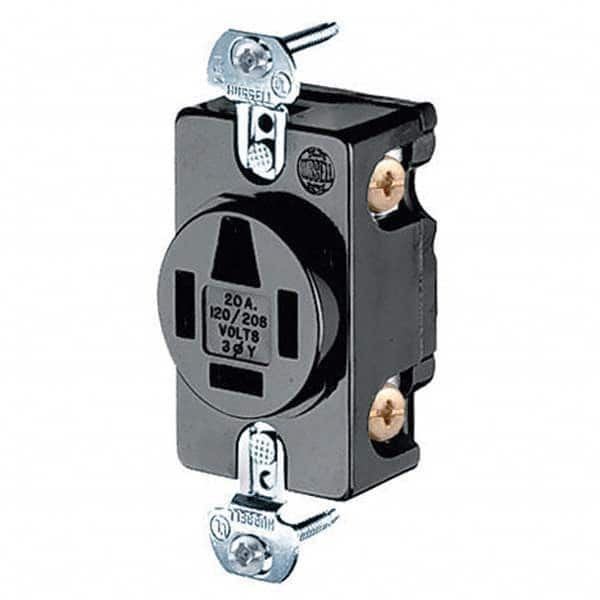 Hubbell Wiring Device-Kellems - 120/208 VAC 20A NEMA 18-20R Industrial Grade Black Straight Blade Single Receptacle - Americas Tooling