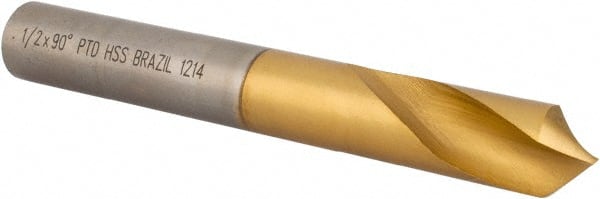 Precision Twist Drill - 1/2" Body Diam, 90°, 3-3/4" OAL, High Speed Steel Spotting Drill - Americas Tooling