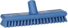 Vikan - 1" Bristle Length, Polyester Scrub Brush - 10-5/8" Long x 2-1/2" Wide Head, 11" OAL, European Threaded Handle, Blue, Polypropylene Block - Americas Tooling