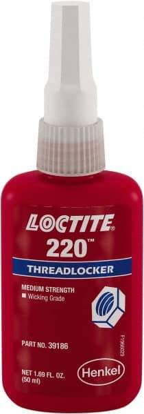 Loctite - 50 mL, Blue, Low Strength Liquid Threadlocker - Series 220, 24 hr Full Cure Time - Americas Tooling