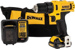 DeWALT - 12 Volt 3/8" Chuck Pistol Grip Handle Cordless Drill - 0-400 & 0-1500 RPM, Keyless Chuck, Reversible, 2 Lithium-Ion Batteries Included - Americas Tooling