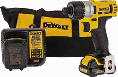 DeWALT - 12 Volt 1/4" Chuck Pistol Grip Handle Cordless Drill - 0-1050 RPM, Keyless Chuck, Reversible, 2 Lithium-Ion Batteries Included - Americas Tooling