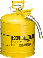 Justrite - 5 Gal Galvanized Steel Self-Closing, Self-Venting, Full-Length Flame Arrester - 16-7/8" High x 11-3/4" Diam, Yellow - Americas Tooling