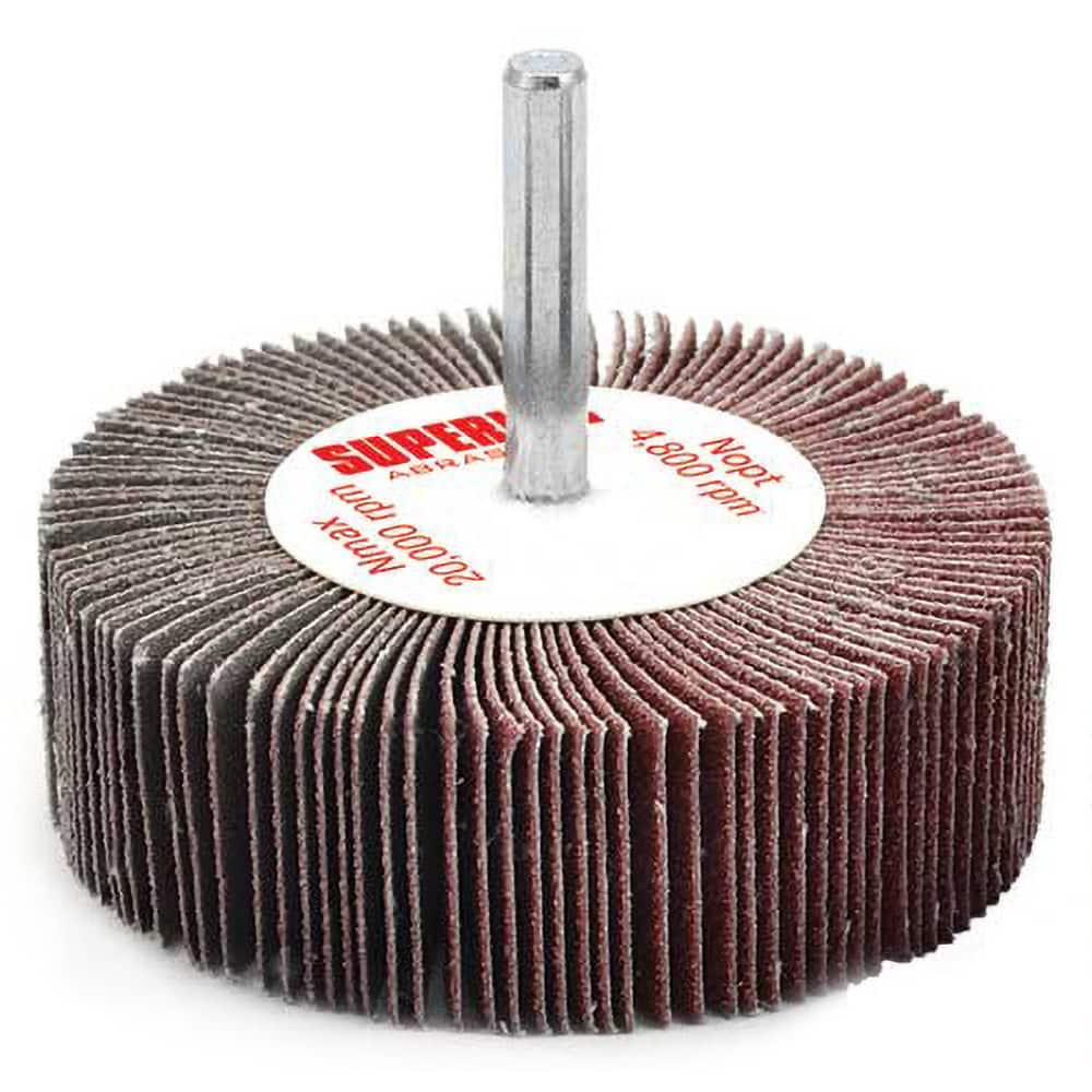 Superior Abrasives - Mounted Flap Wheels; Abrasive Type: Coated ; Outside Diameter (Inch): 3 ; Face Width (Inch): 1 ; Abrasive Material: Aluminum Oxide ; Grit: 40 ; Mounting Type: 1/4" Shank - Exact Industrial Supply