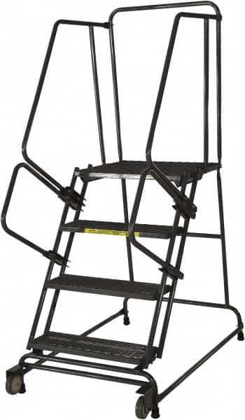 Ballymore - 30" 3 Step Ladder - Rolling Safety Ladder, 450 Lb Capacity, 30" Platform Height, 30" Base Width x 40" Base Depth, Perforated Tread - Americas Tooling