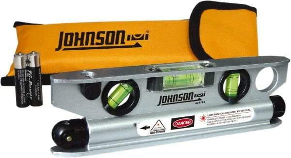 Johnson Level & Tool - 1 Beam 100' Max Range Torpedo Laser Level - Red Beam, 1/8" at 50' Accuracy, 7-1/2" Long x 2" Wide x 3/4" High, Battery Included - Americas Tooling