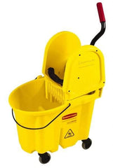 Rubbermaid - 35 Qt Plastic Bucket & Wringer - 20.1" Long x 36-1/2" High x 15.7" Wide, Yellow - Americas Tooling