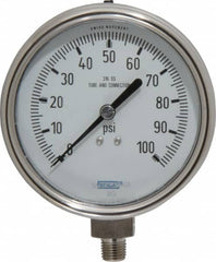 Wika - 4" Dial, 1/4 Thread, 0-100 Scale Range, Pressure Gauge - Lower Connection Mount, Accurate to 1% of Scale - Americas Tooling