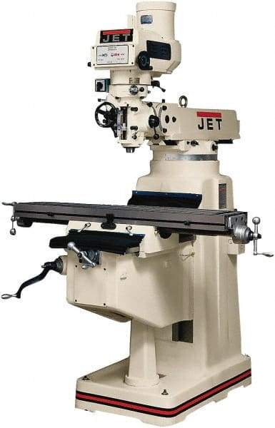 Jet - 10" Table Width x 50" Table Length, Variable Speed Pulley Control, 3 Phase Knee Milling Machine - R8 Spindle Taper, 3 hp - Americas Tooling