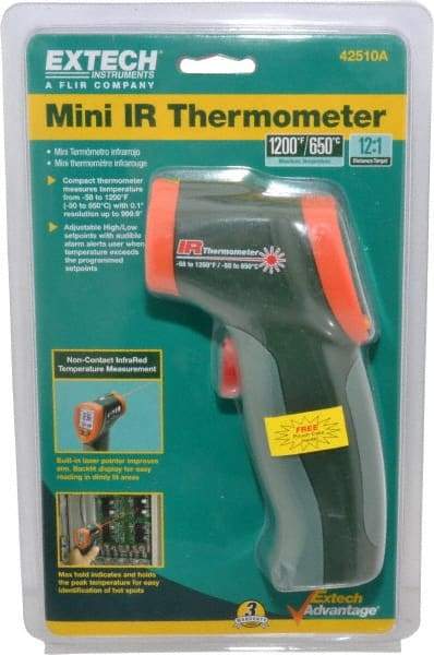 Extech - -50 to 650°C (-58 to 1200°F) Infrared Thermometer - 12:1 Distance to Spot Ratio - Americas Tooling