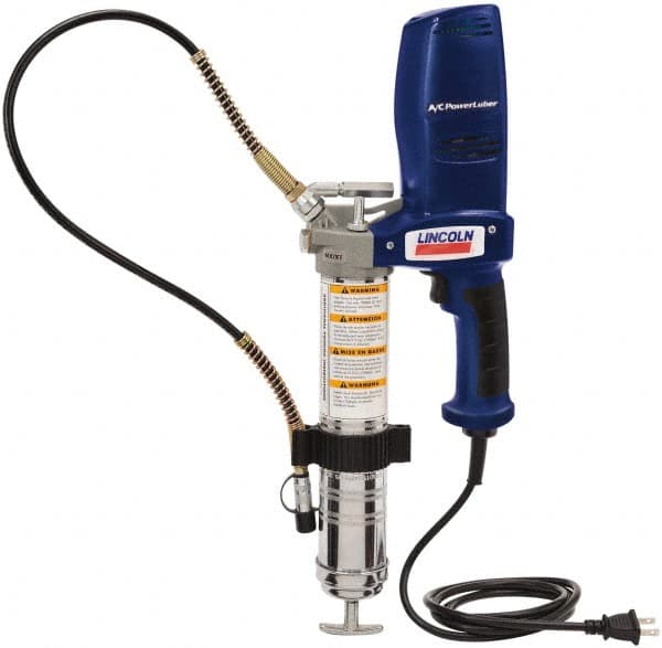 Lincoln - 7,000 Max psi, Flexible Electric Grease Gun - 14-1 & 2 oz (Cartridge) & 16 oz (Bulk) Capacity, 1/8 Thread Outlet, Bulk & Cartridge Fill, Includes 6" Power Card, Compact Carrying Case, Coupler & Valves - Americas Tooling