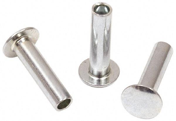 RivetKing - 0.176 to 0.184" Hole Diam, Round Head, Zinc Plated Steel, Semi Tubular Rivet - 7/16 Head Diam, 1" Length Under Head, 1/4 Body Diam - Americas Tooling