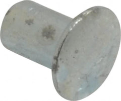 RivetKing - 0.084 to 0.09" Hole Diam, Round Head, Zinc Plated Steel, Semi Tubular Rivet - 7/32 Head Diam, 3/16" Length Under Head, 1/8 Body Diam - Americas Tooling