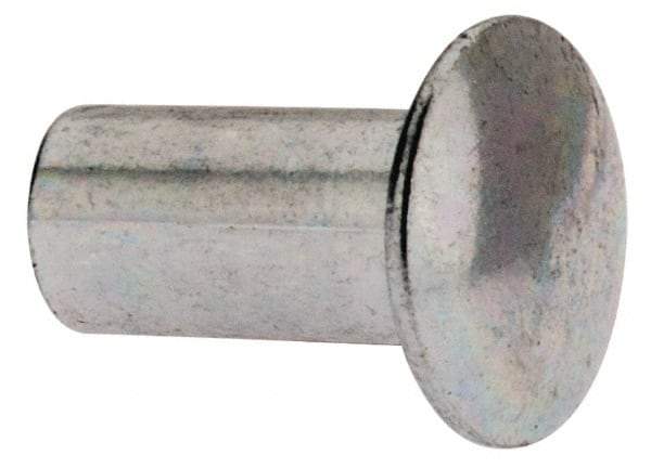 RivetKing - 0.084 to 0.09" Hole Diam, Round Head, Zinc Plated Steel, Semi Tubular Rivet - 7/32 Head Diam, 1/4" Length Under Head, 1/8 Body Diam - Americas Tooling