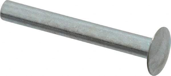 RivetKing - 0.084 to 0.09" Hole Diam, Round Head, Zinc Plated Steel, Semi Tubular Rivet - 7/32 Head Diam, 1" Length Under Head, 1/8 Body Diam - Americas Tooling