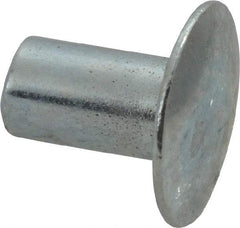 RivetKing - 0.1 to 0.17" Hole Diam, Round Head, Zinc Plated Steel, Semi Tubular Rivet - 5/16 Head Diam, 1/4" Length Under Head, 9/64 Body Diam - Americas Tooling