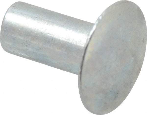 RivetKing - 0.1 to 0.17" Hole Diam, Round Head, Zinc Plated Steel, Semi Tubular Rivet - 5/16 Head Diam, 5/16" Length Under Head, 9/64 Body Diam - Americas Tooling