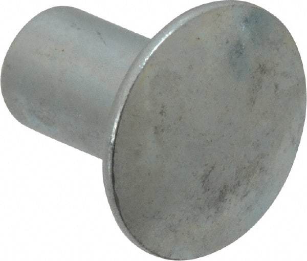 RivetKing - 0.134 to 0.141" Hole Diam, Round Head, Zinc Plated Steel, Semi Tubular Rivet - 3/8 Head Diam, 5/16" Length Under Head, 3/16 Body Diam - Americas Tooling