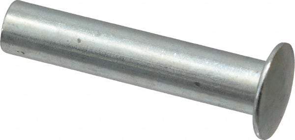 RivetKing - 0.176 to 0.184" Hole Diam, Round Head, Zinc Plated Steel, Semi Tubular Rivet - 7/16 Head Diam, 1-1/4" Length Under Head, 1/4 Body Diam - Americas Tooling