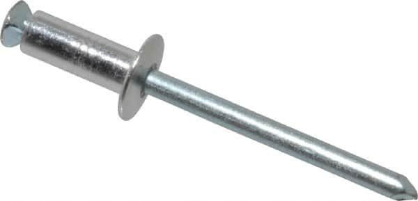 RivetKing - Dome Head Aluminum Peel Blind Rivet - Steel Mandrel, 0.188" to 0.354" Grip, 3/8" Head Diam, 0.196" Max Hole Diam, 0.551 to 0.590" Length Under Head, 3/16" Body Diam - Americas Tooling