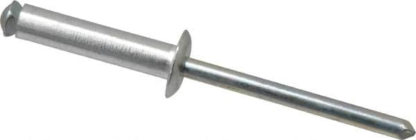 RivetKing - Dome Head Aluminum Peel Blind Rivet - Steel Mandrel, 0.188" to 0.63" Grip, 3/8" Head Diam, 0.196" Max Hole Diam, 0.827 to 0.865" Length Under Head, 3/16" Body Diam - Americas Tooling