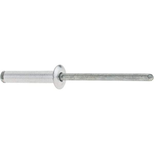 RivetKing - Dome Head Aluminum Peel Blind Rivet - Steel Mandrel, 0.188" to 0.748" Grip, 3/8" Head Diam, 0.196" Max Hole Diam, 0.945 to 0.984" Length Under Head, 3/16" Body Diam - Americas Tooling