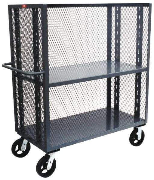 Jamco - 2,000 Lb Capacity, 2 Shelf, 3-Sided Steel Mesh Stock Truck - 48" Long x 30" Wide x 57" High, 6" Diam Phenolic Wheels - Americas Tooling