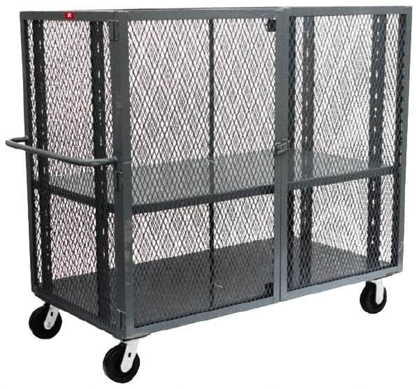 Jamco - 3,000 Lb Capacity, 2 Shelf, 4-Sided Steel Mesh Security Truck - 36" Long x 72" Wide x 57" High, 6" Diam Phenolic Wheels - Americas Tooling