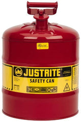 Justrite - 5 Gal Galvanized Steel Type I Safety Can - 16-7/8" High x 11-3/4" Diam, Red with Yellow - Americas Tooling