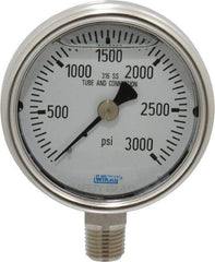 Wika - 2-1/2" Dial, 1/4 Thread, 0-3,000 Scale Range, Pressure Gauge - Lower Connection Mount, Accurate to 2-1-2% of Scale - Americas Tooling