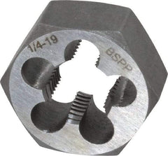 Interstate - 1/4-19 BSPP Thread, Hex Pipe Die - 1-1/4" Outside Diam, Carbon Steel - Exact Industrial Supply