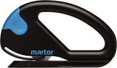 Martor USA - Fixed Safety Cutter - 1-11/16" Carbon Steel Blade, Black & Blue Polycarbonate Handle, 1 Blade Included - Americas Tooling