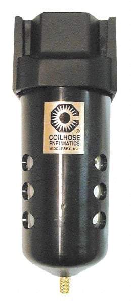 Coilhose Pneumatics - 1/2" Port, 7" High x 2-3/4" Wide, Standard FRL Filter with Metal Bowl & Manual Drain - 127 SCFM, 250 Max psi, 250°F Max, Sight Glass Included, Modular Connection, 8.5 oz Bowl Capacity - Americas Tooling