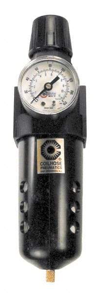 Coilhose Pneumatics - 1/2" NPT Port Standard 1 Piece Filter/Regulator FRL Unit - Polycarbonate Bowl, 127 SCFM, 150 Max psi, 10.5" High, Manual Drain - Americas Tooling