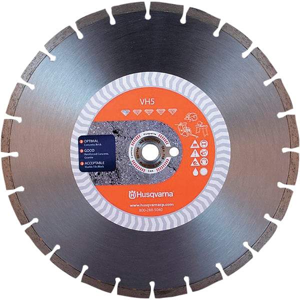 Husqvarna - 14" Diam, 25/32 & 1" Arbor Hole Diam, Continuous Edge Tooth Wet & Dry Cut Saw Blade - Diamond-Tipped, General Purpose Action, Standard Round Arbor - Americas Tooling